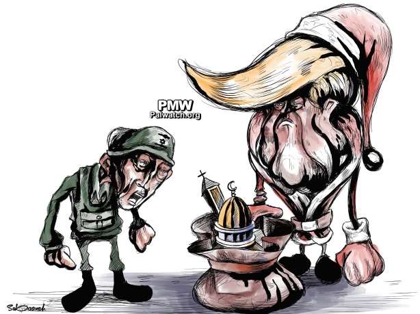 PA daily cartoon depicts Trump as Santa, gifting Dome of the Rock and the Holy Sepulchre to Israel