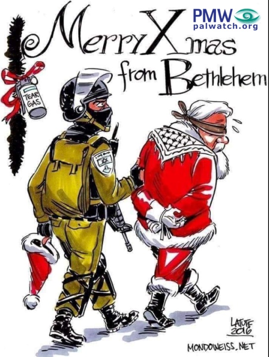 Santa arrested by Israeli soldiers in Fatah cartoon