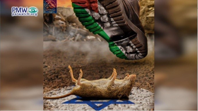 Image of rat representing Jews being stomped on by Palestinian boot
